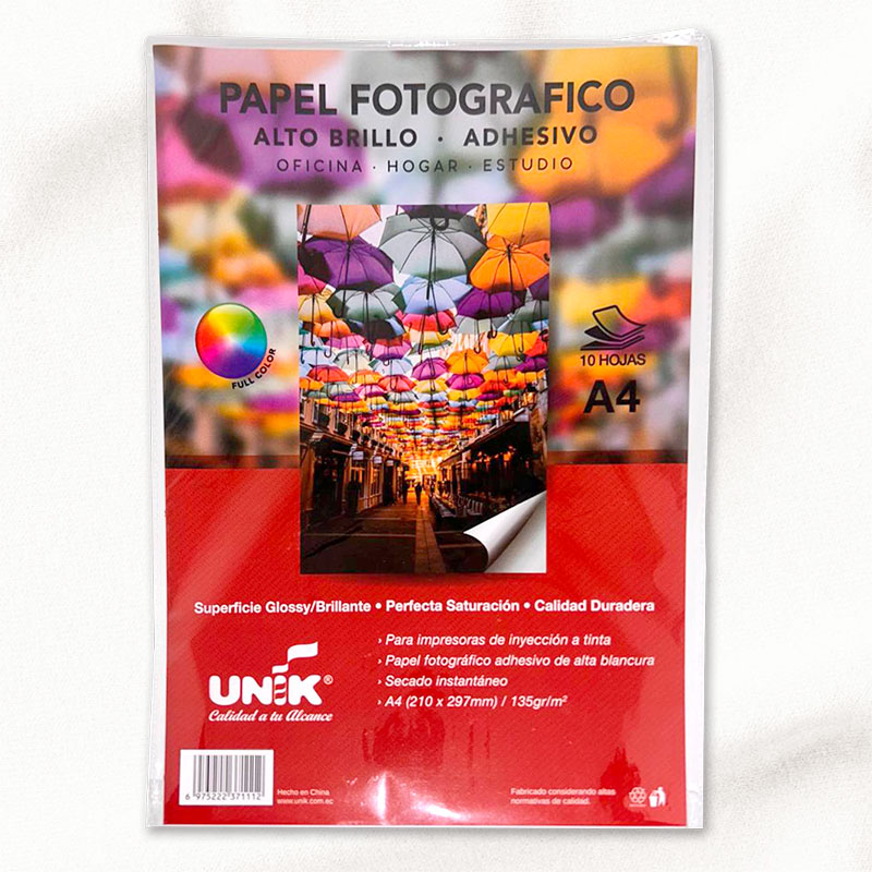 PAPEL FOTOGRAFICO ADHESIVO A4 UNIK 135 GR