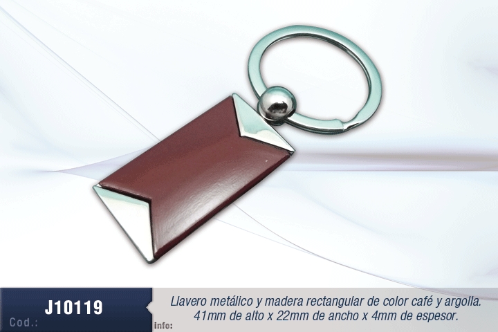 LLAVERO METALICO MADERA CAFE RECT. 20X25MM
