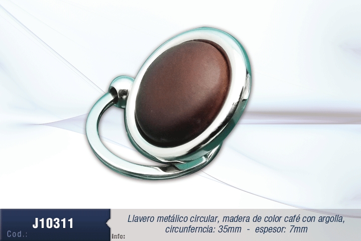 LLAVERO METALICO MADERA CAFE REDOND 28MM
