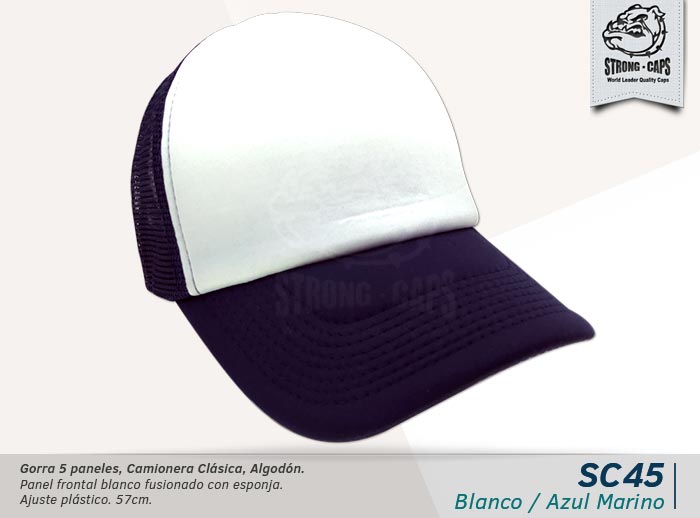 GORRA CAMIONERA 5 PANELES BLA/AZUL MAR.