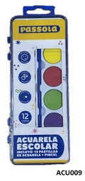 [ACU009] ACUARELA ESCOLAR PASSOLA X 12 COL.+ PINCEL