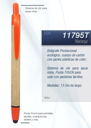 [11795T-NARANJA] BOLIGRAFO PROMOCIONAL ECO TOUCH - 11795T-REFILL1