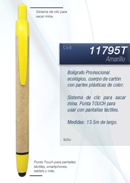 [11795T-AMARILLO] BOLIGRAFO PROMOCIONAL ECO - TOUCH - 11795T-REFILL1