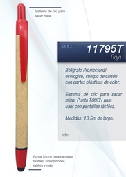 [11795T-ROJO] BOLIGRAFO PROMOCIONAL ECO - TOUCH - 11795T-REFILL1