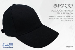 [GP200-NEGRO] GORRA GENIAL ALGODON NEGRO - VELCRO