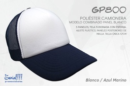 [GP800-BLA/AZULM] GORRA GENIAL CAMIONERA BLANCO/AZUL MAR. - AJUST.PLAST