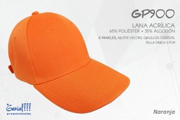 [GP900-NARANJA] GORRA GENIAL LANA ACRILICA NARANJA - VELCRO