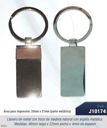 [J10174-CAFEOSC] LLAVERO METALICO-CUERO CAFE RECTANG. 33MMX21MM