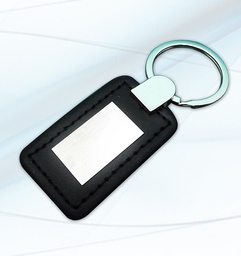 [JQ0010-4] LLAVERO CUERO/METAL NEGRO RECT. 18X29MM