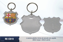 [RE-C019] LLAVERO PLAST. TRANS. ESCUDO 38X32MM