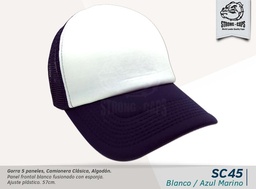[SC45-BLA-AZULM] GORRA CAMIONERA 5 PANELES BLA/AZUL MAR.