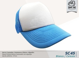 [SC45-BLAN-CELES] GORRA CAMIONERA 5 PANELES BLA/CELESTE