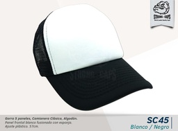 [SC45-BLA-NEGRO] GORRA CAMIONERA 5 PANELES BLA/NEG
