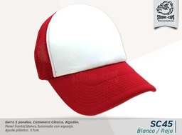 [SC45-BLA-ROJO] GORRA CAMIONERA 5 PANELES BLA/ROJO