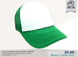 [SC45-BLA-VERDKE] GORRA CAMIONERA 5 PANELES BLA/VERD. KELLY