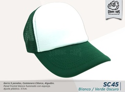 [SC45-BLA-VERDOS] GORRA CAMIONERA 5 PANELES BLA/VERD. OSC.