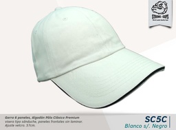 [SC-5C-BLANC/ON] GORRA ALGODON POLO PRELAVADA BLANCO/NEGRO SAND/VELCRO
